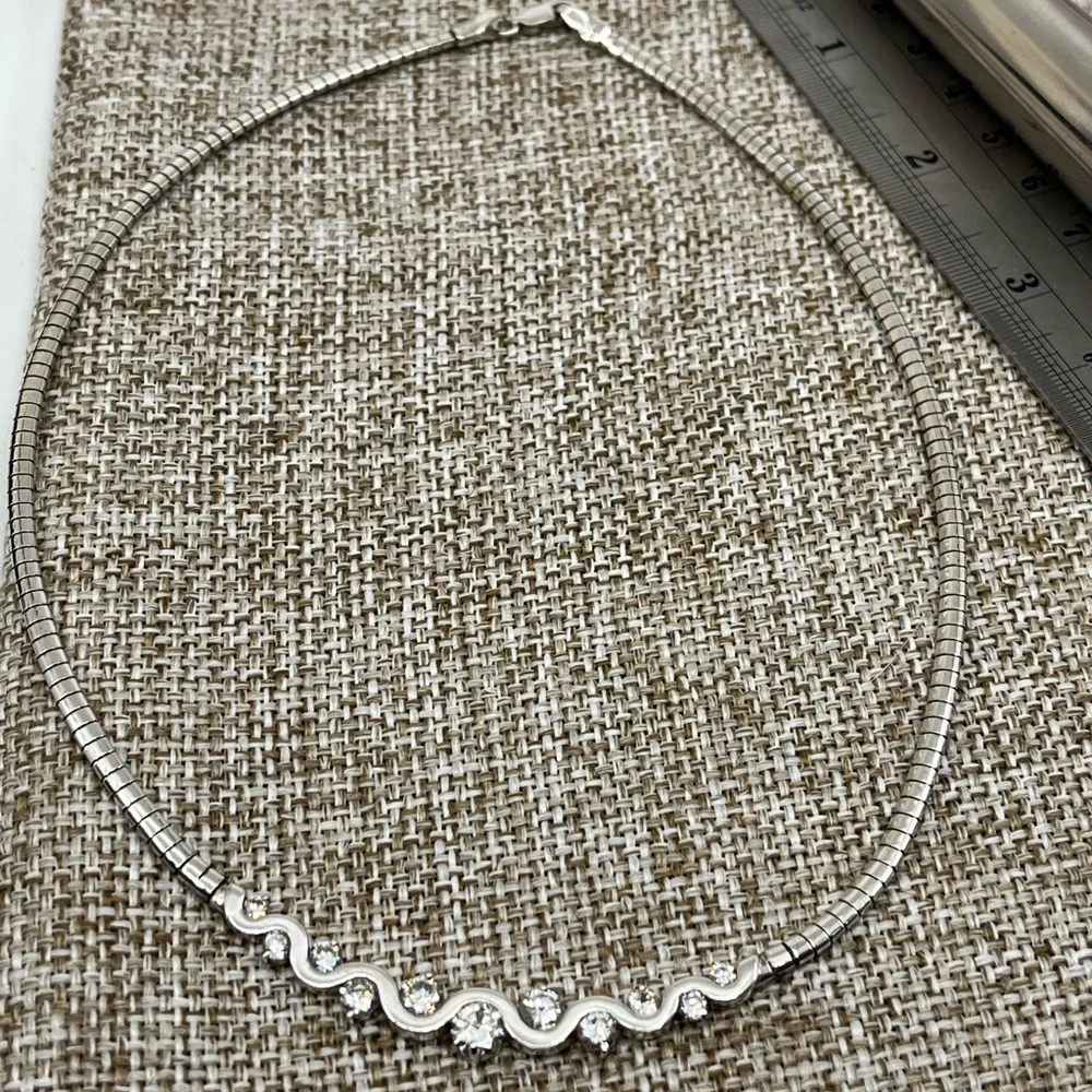 Vintage Sterling Silver CI 925 Channeled CZ Omega Collar Necklace – 16” - Picture 15 of 17